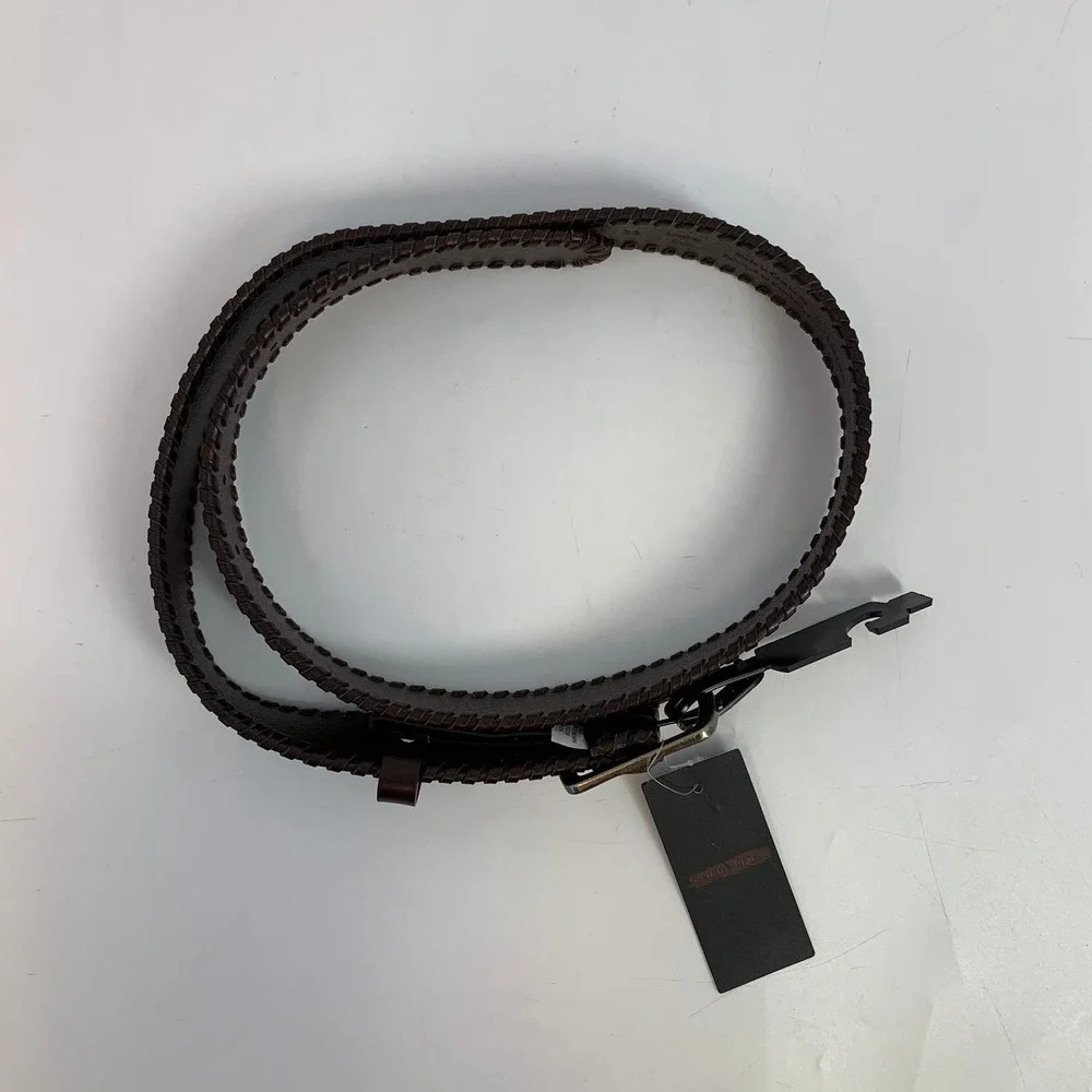 Nordstrom Mens Dark Brown‎ Leather Belt Size 36 Braided Edge New With Tags